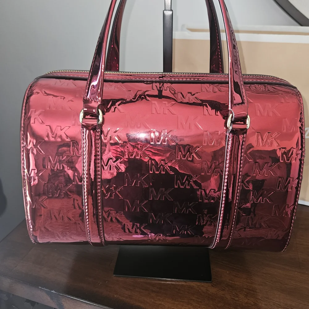 Michael Kors Metallic Rose Pink MK-Embossed Satchel - Picture 5 of 13